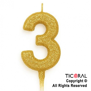 VELA NUMERAL CHICO 5.5 CM CON GIBRE ORO NUMERO 3 x 1